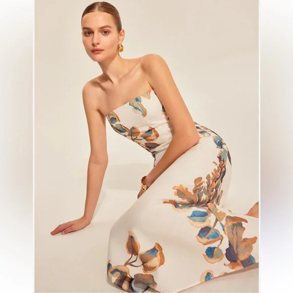 NWT🤎Gorgeous Floral Strapless Dress - Picture 1 of 13